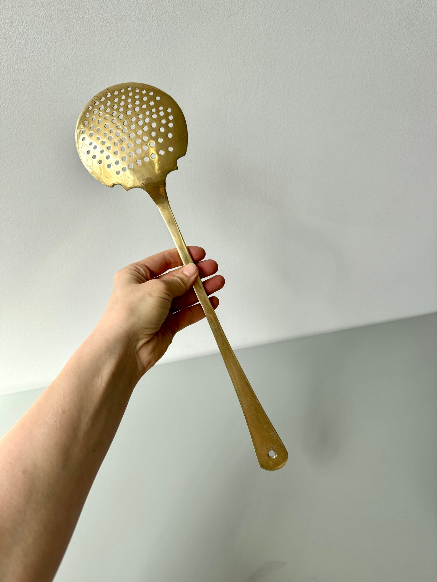 Large Vintage Slotted Brass Spoon