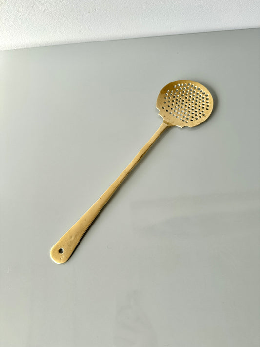 Large Vintage Slotted Brass Spoon