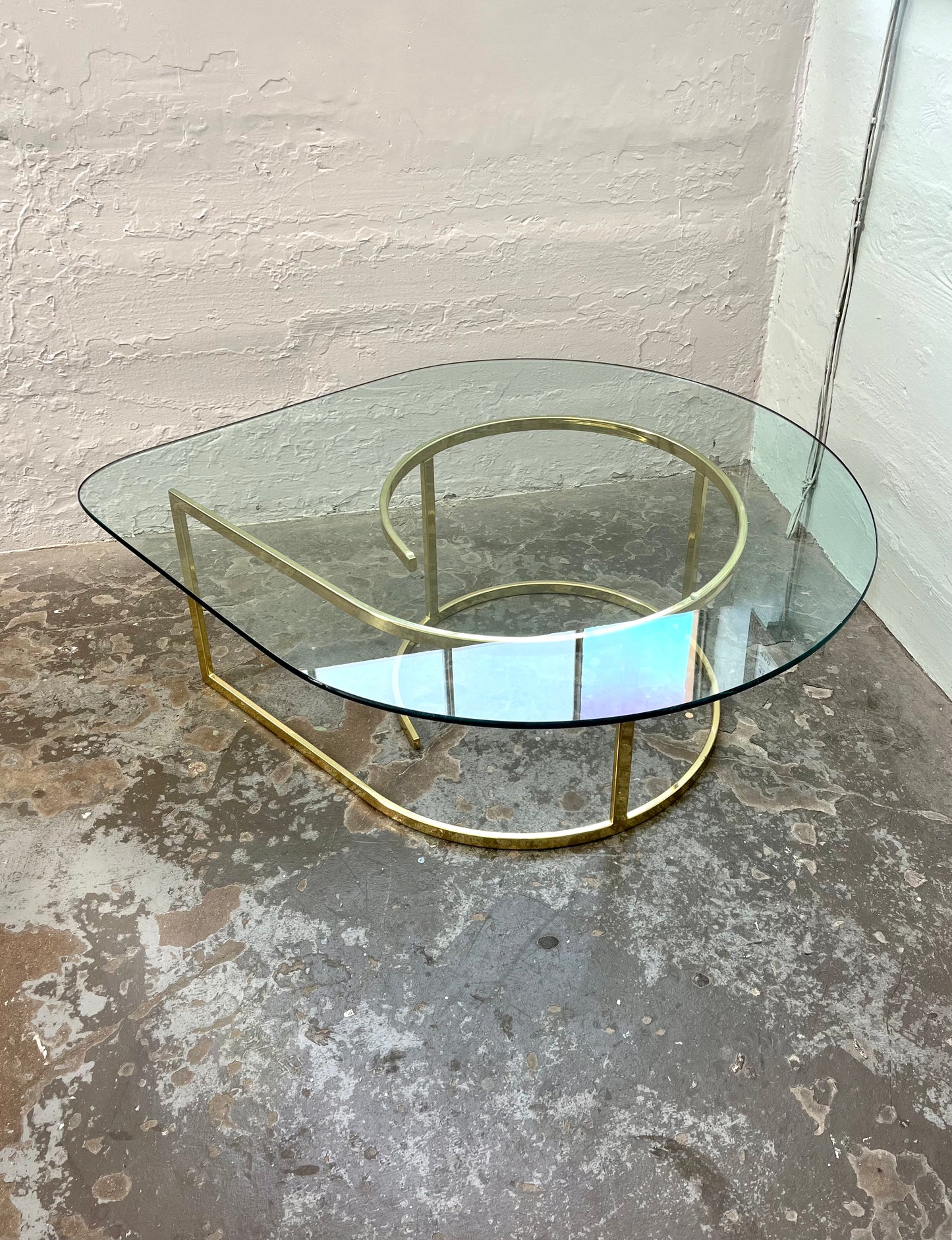 Vintage Hollywood Regency Teardrop Glass and Brass Coffee Table