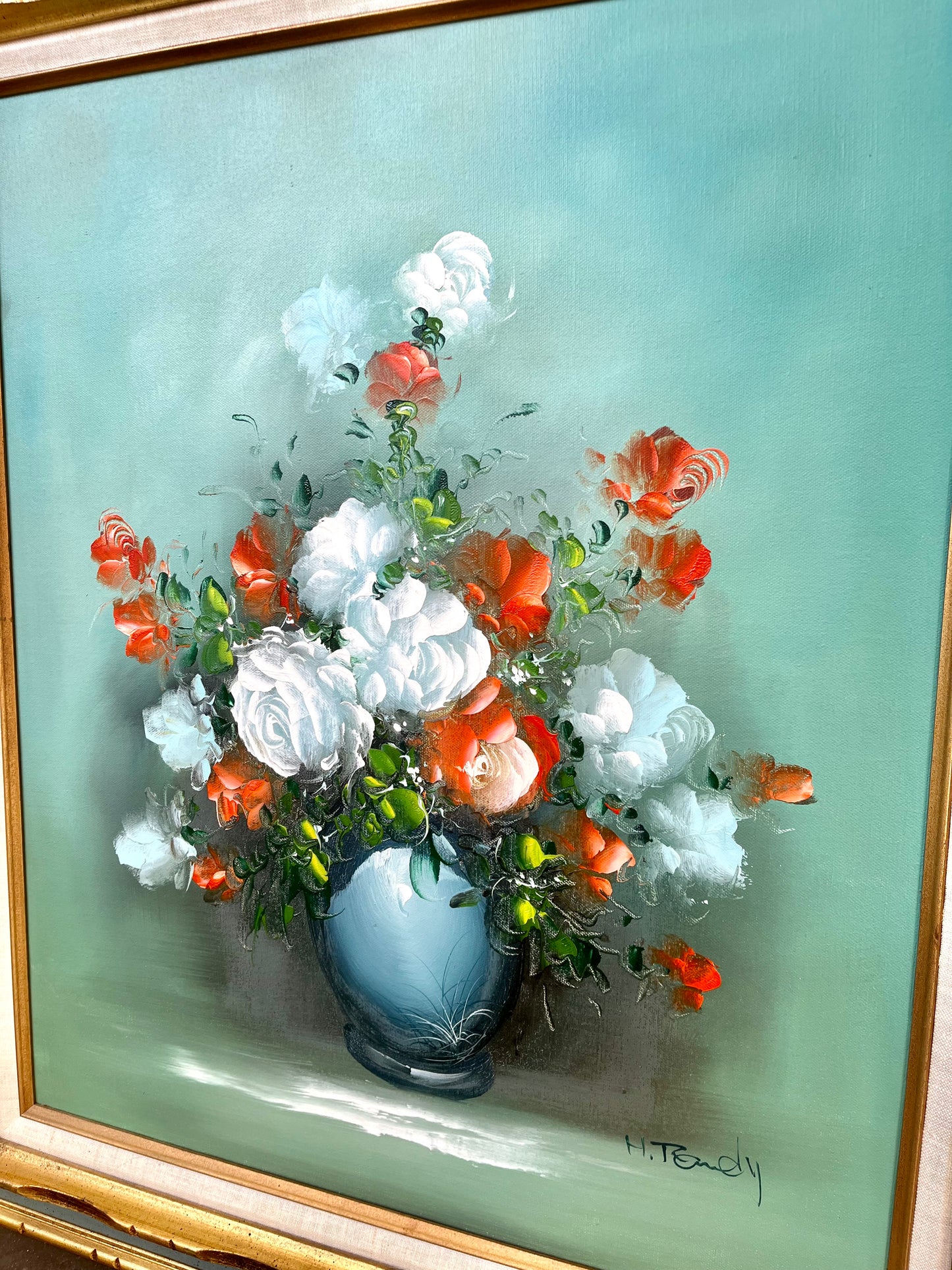Vintage Carved Wood Framed Floral Oil Painting