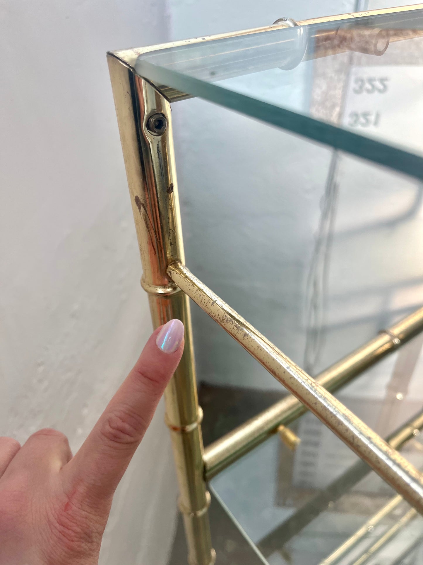 Vintage Faux Bamboo Five-tier Brass and Glass Etagere