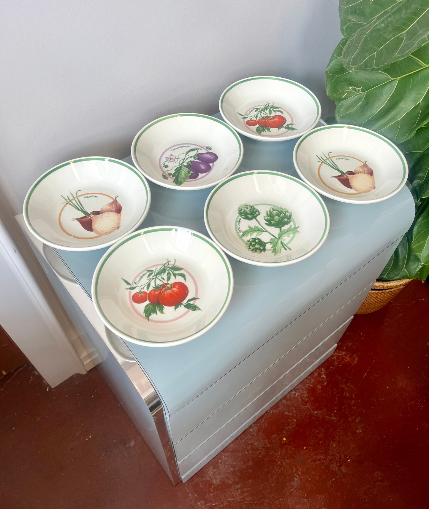 Vintage La Primula Ceramic Vegetable-painted Italian Pasta Bowls