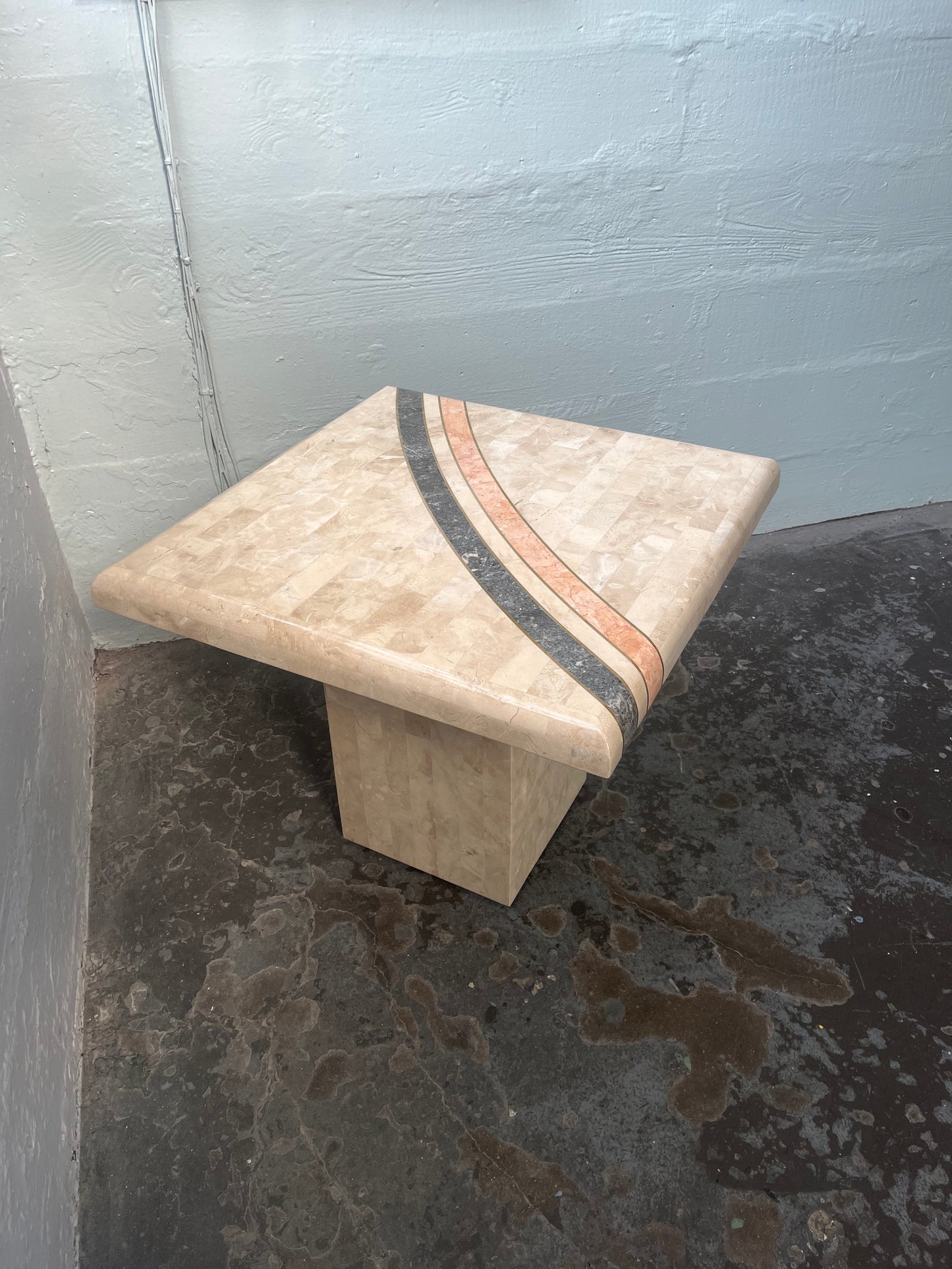 1980s Maitland Smith-style Tessellated Travertine Side Table