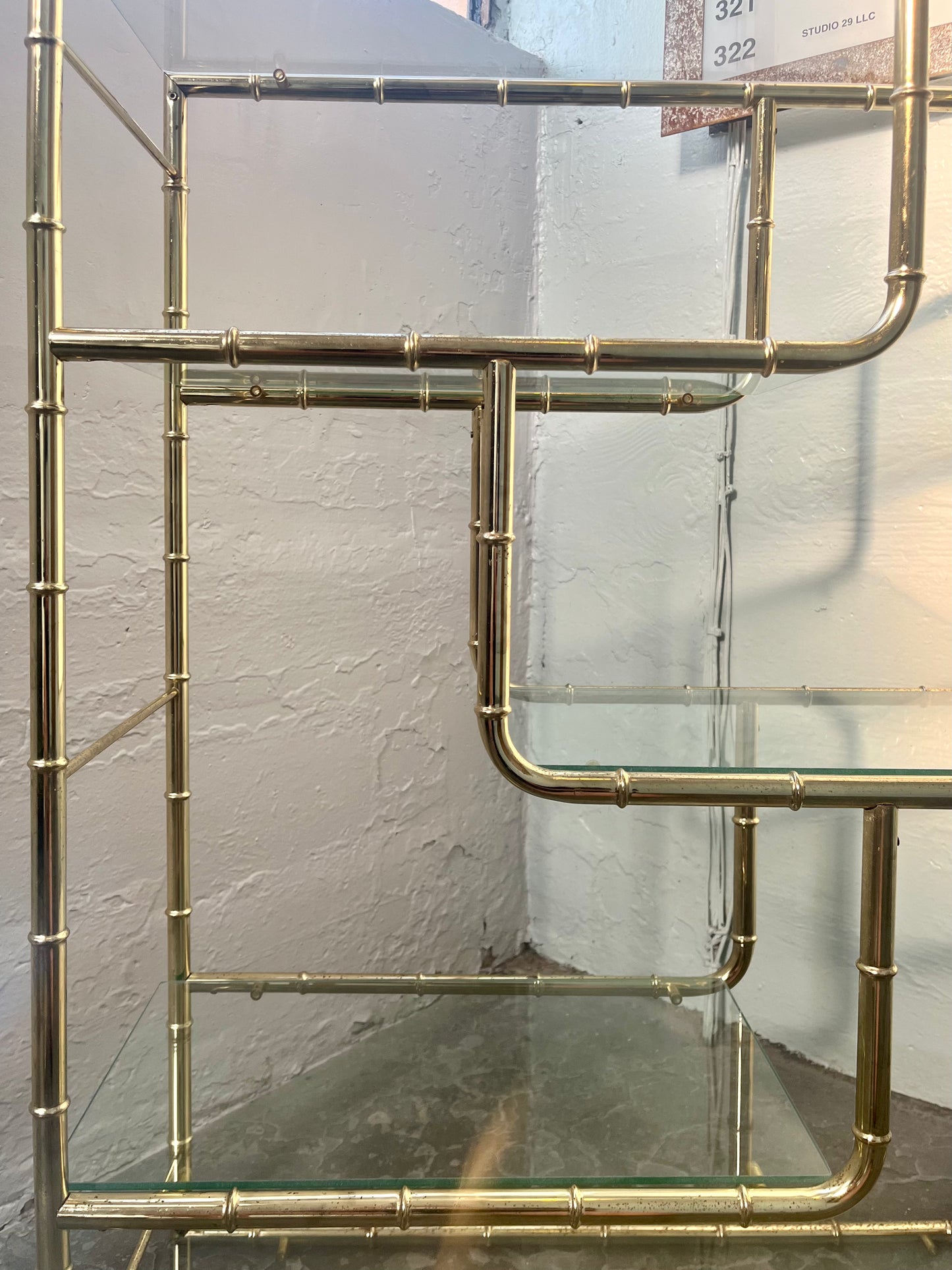 Vintage Faux Bamboo Five-tier Brass and Glass Etagere