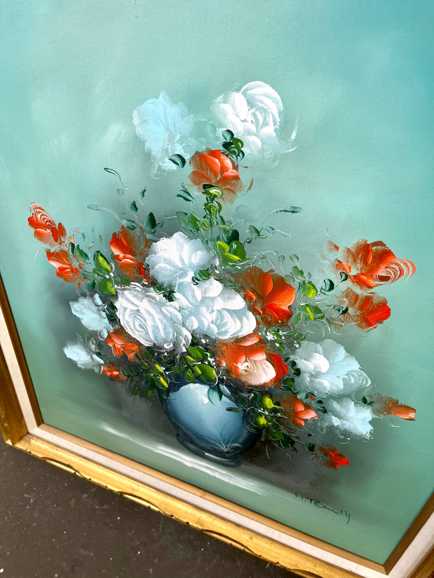 Vintage Carved Wood Framed Floral Oil Painting