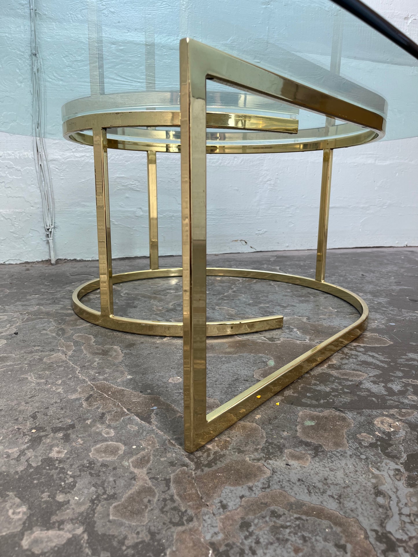 Vintage Hollywood Regency Teardrop Glass and Brass Coffee Table
