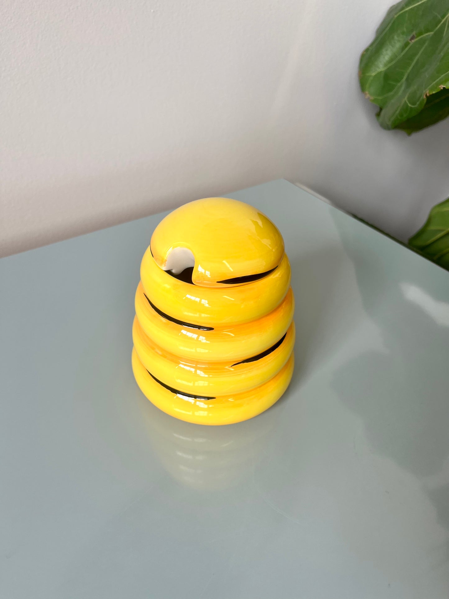 Vintage Yellow Ceramic Beehive Honey Pot