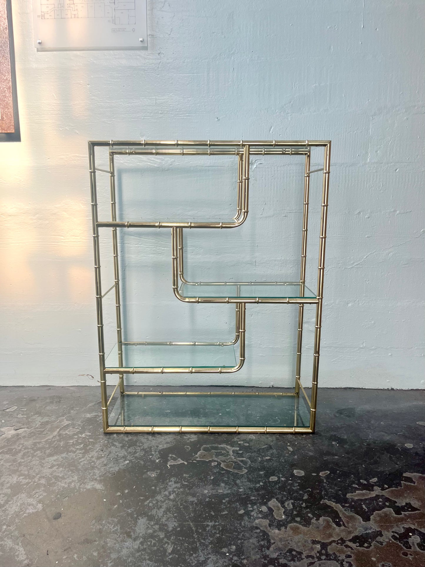 Vintage Faux Bamboo Five-tier Brass and Glass Etagere