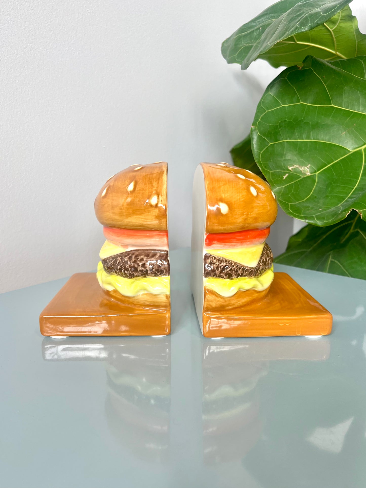 Vintage Ceramic Cheeseburger Bookends