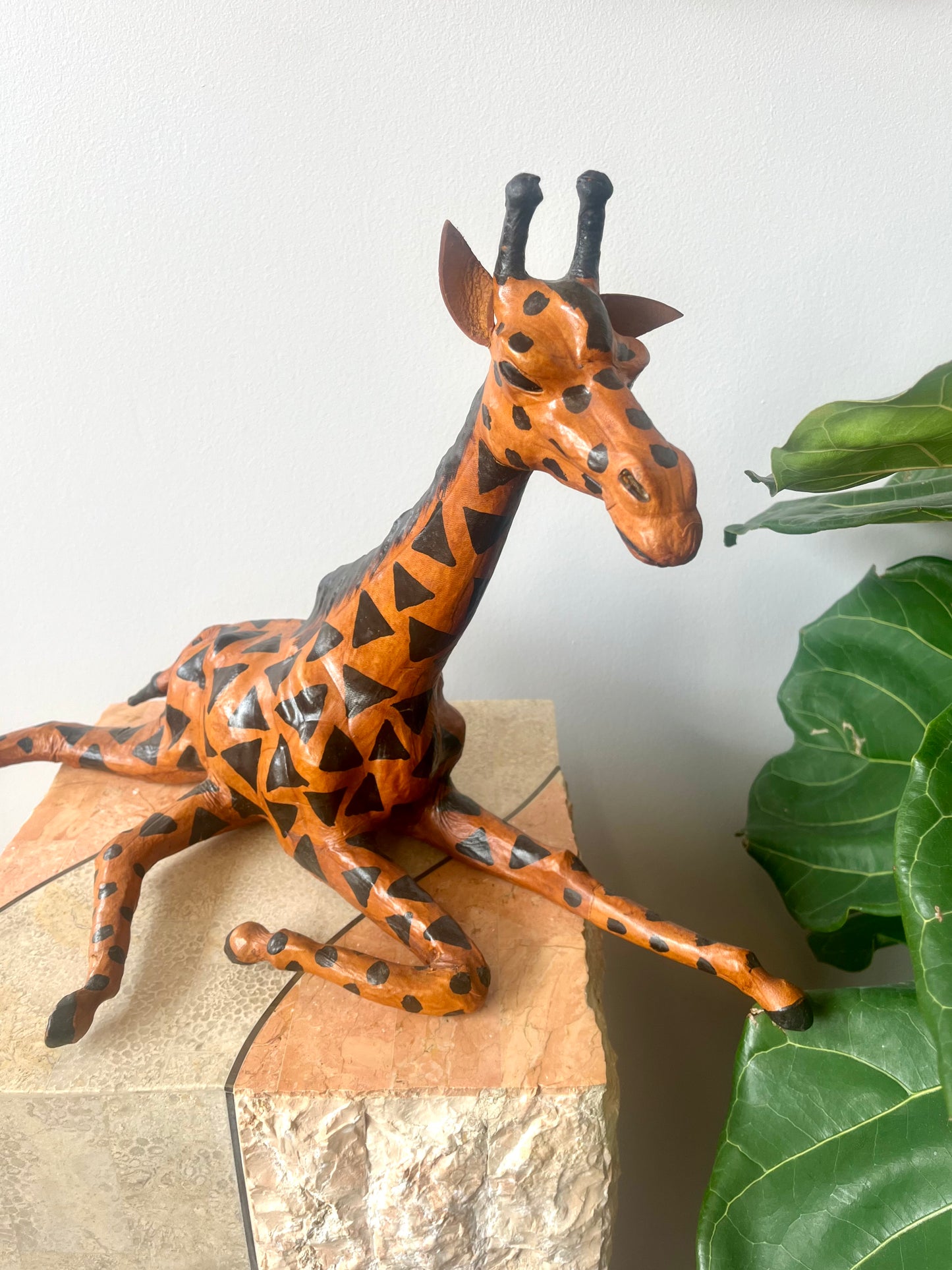 Vintage Leather Wrapped Giraffe Statue