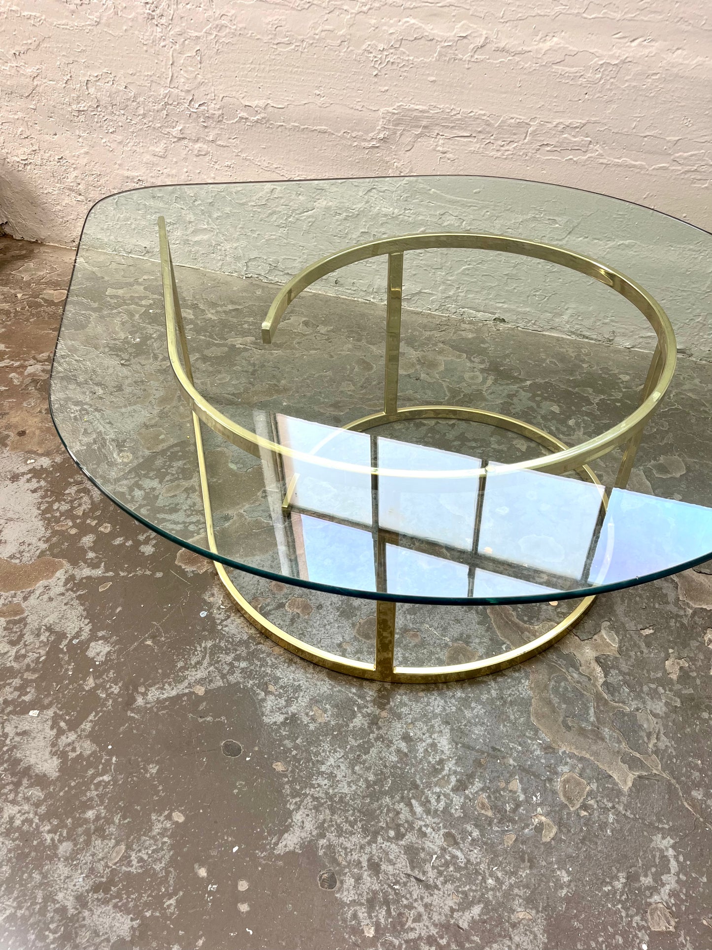 Vintage Hollywood Regency Teardrop Glass and Brass Coffee Table