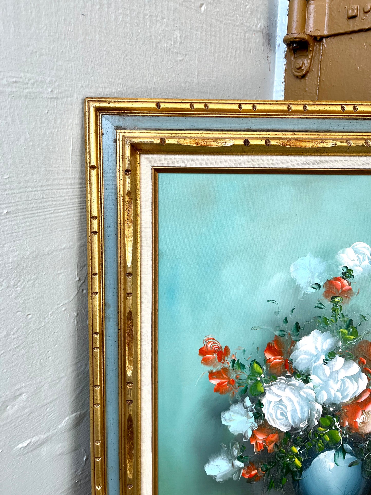 Vintage Carved Wood Framed Floral Oil Painting