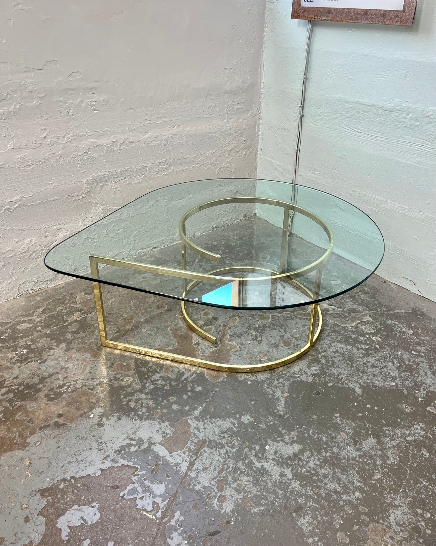 Vintage Hollywood Regency Teardrop Glass and Brass Coffee Table