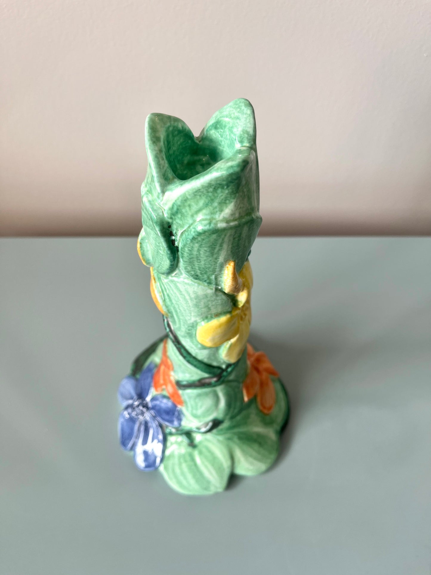 Vintage Italian Ceramic Handpainted Floral Candlestick