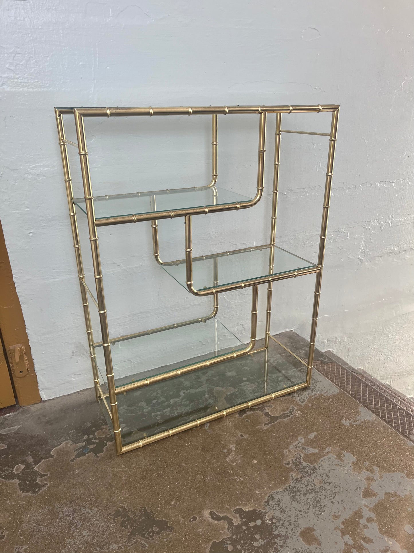 Vintage Faux Bamboo Five-tier Brass and Glass Etagere