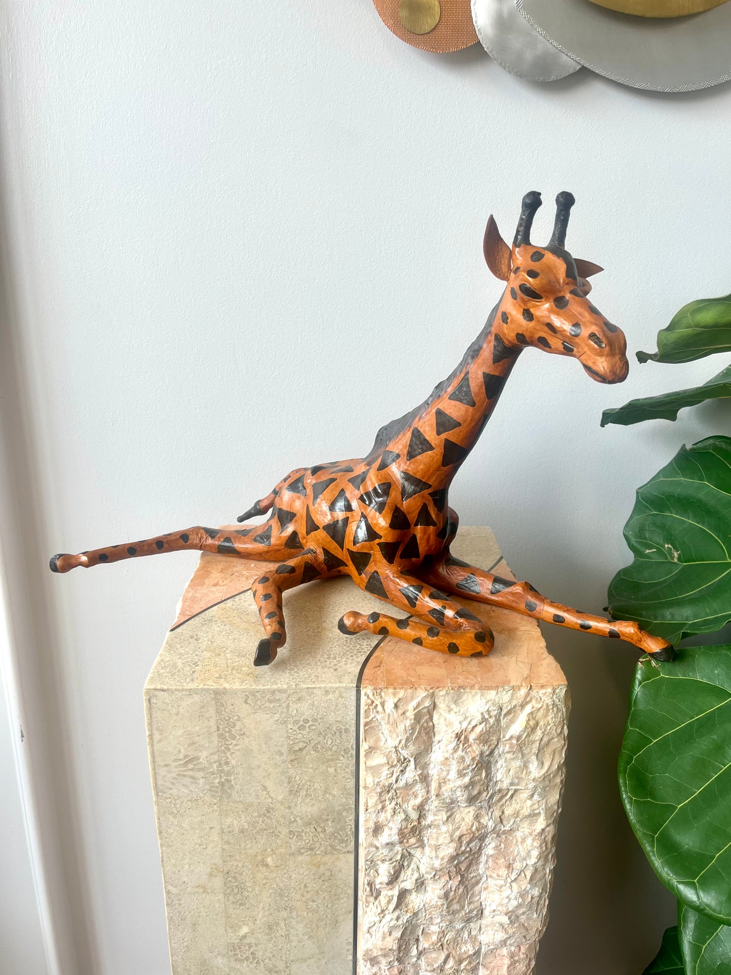 Vintage Leather Wrapped Giraffe Statue