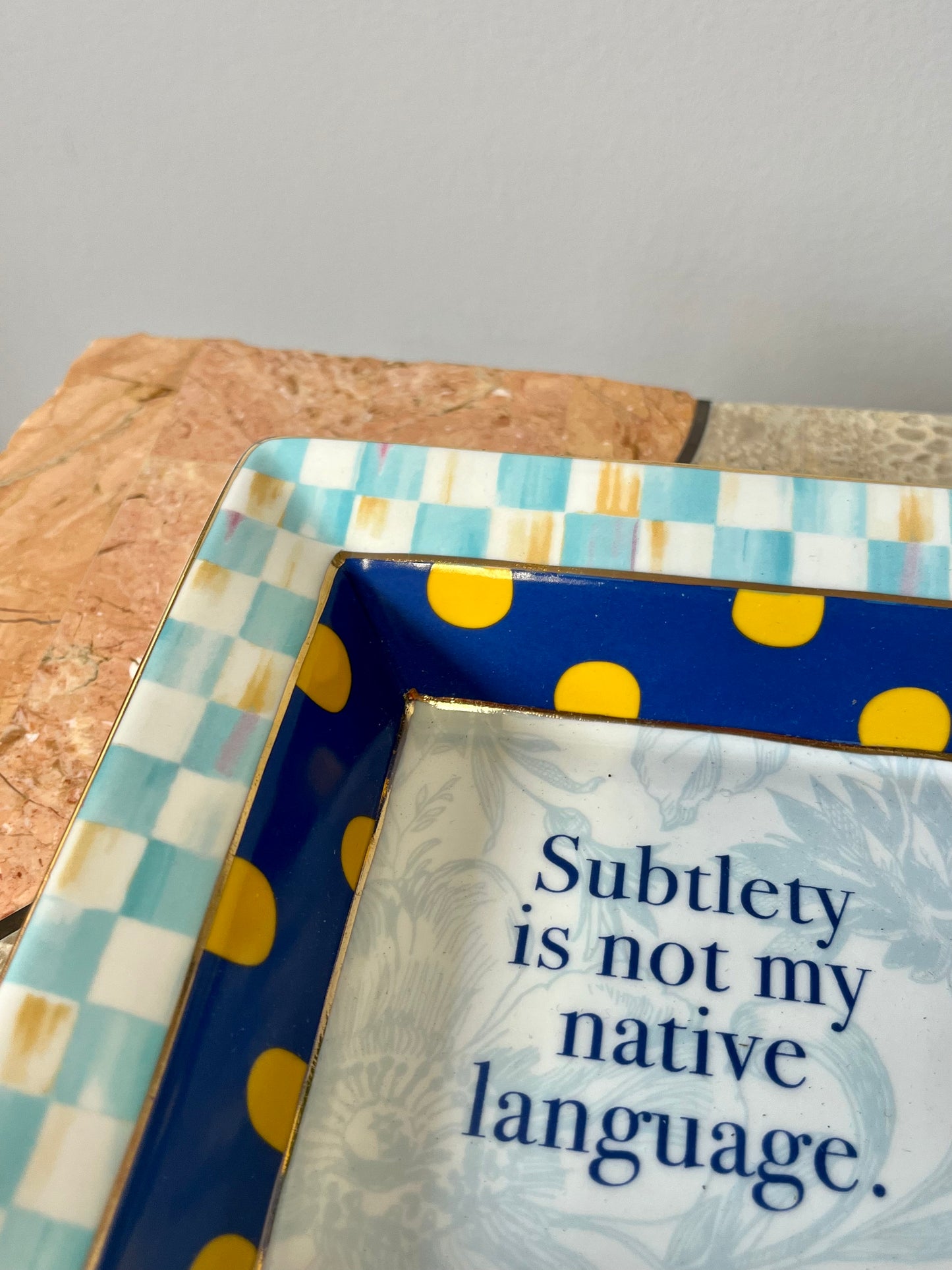 Vintage MacKenzie-Child’s “Subtlety is not my native language” Novelty Trinket Dish