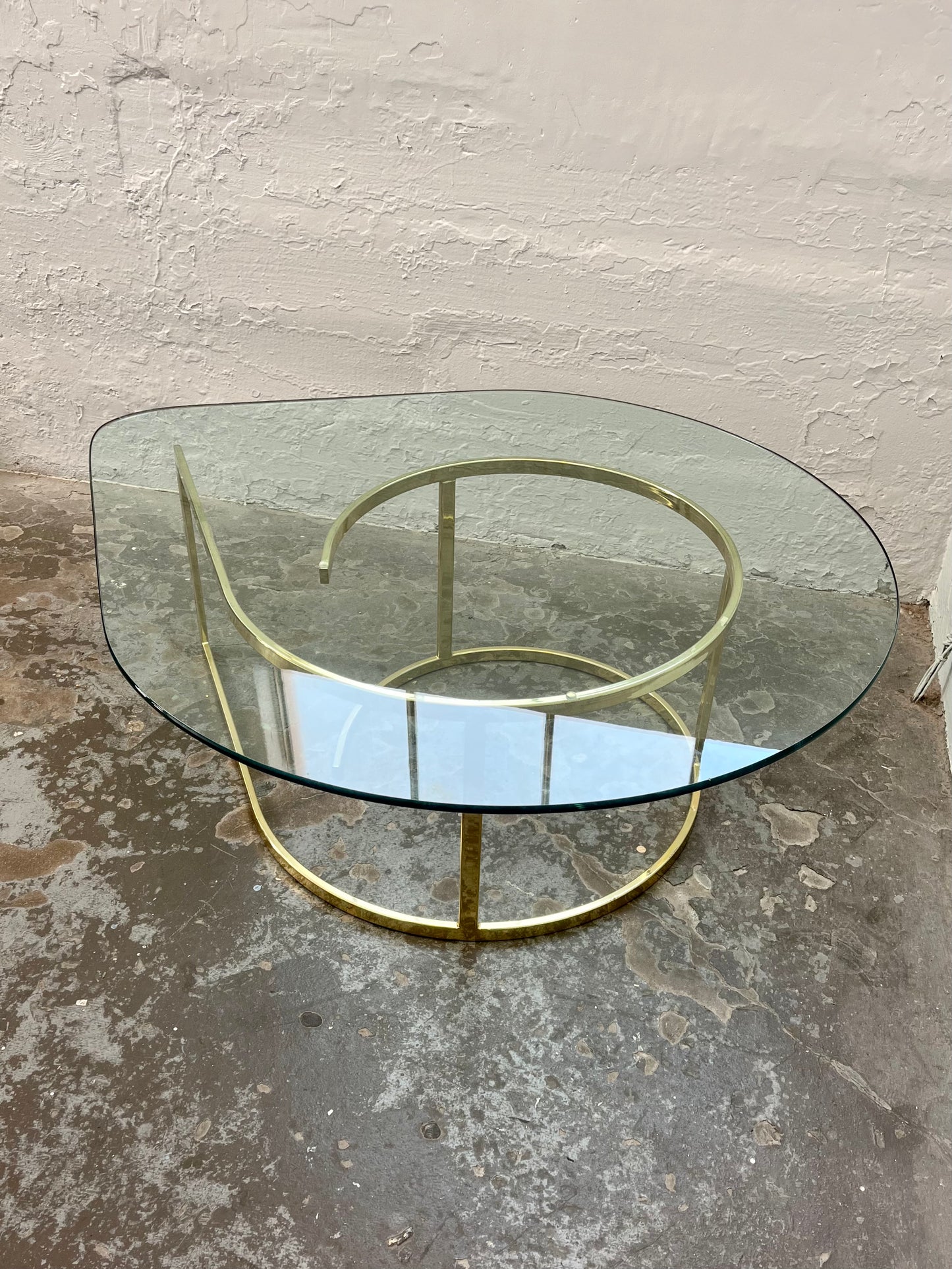 Vintage Hollywood Regency Teardrop Glass and Brass Coffee Table