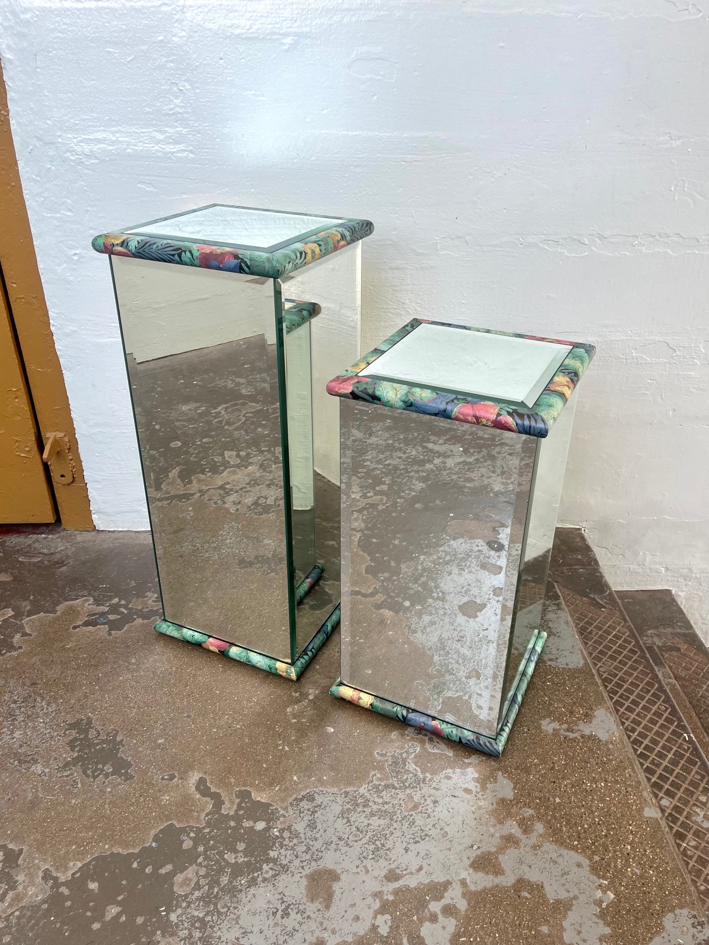 Vintage Mirrored Pedestals with Floral Accents