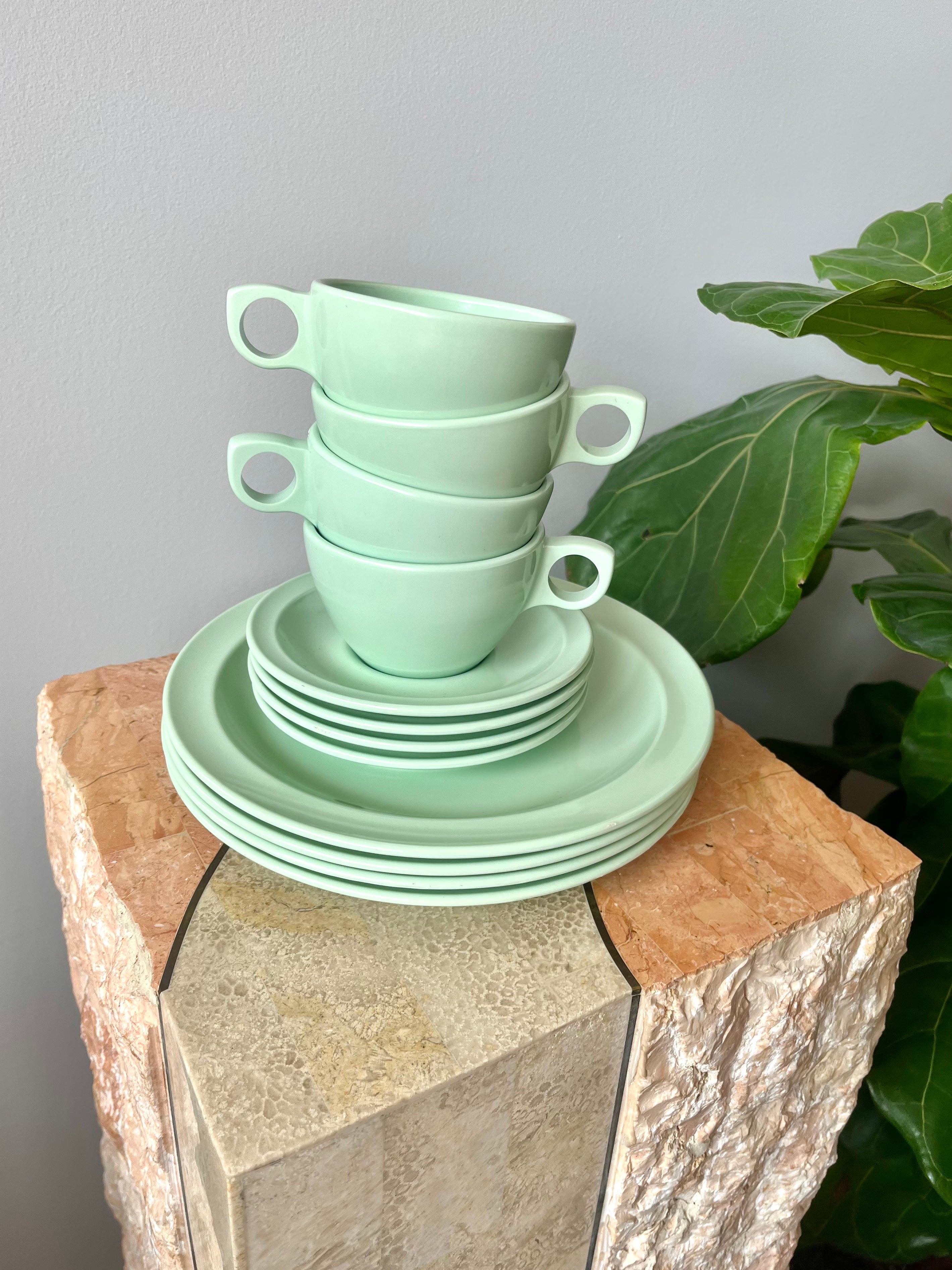 Vintage Mint Green Melmac Picnic Set: Cups and Saucers & Lunch Plates –  House of Gaud