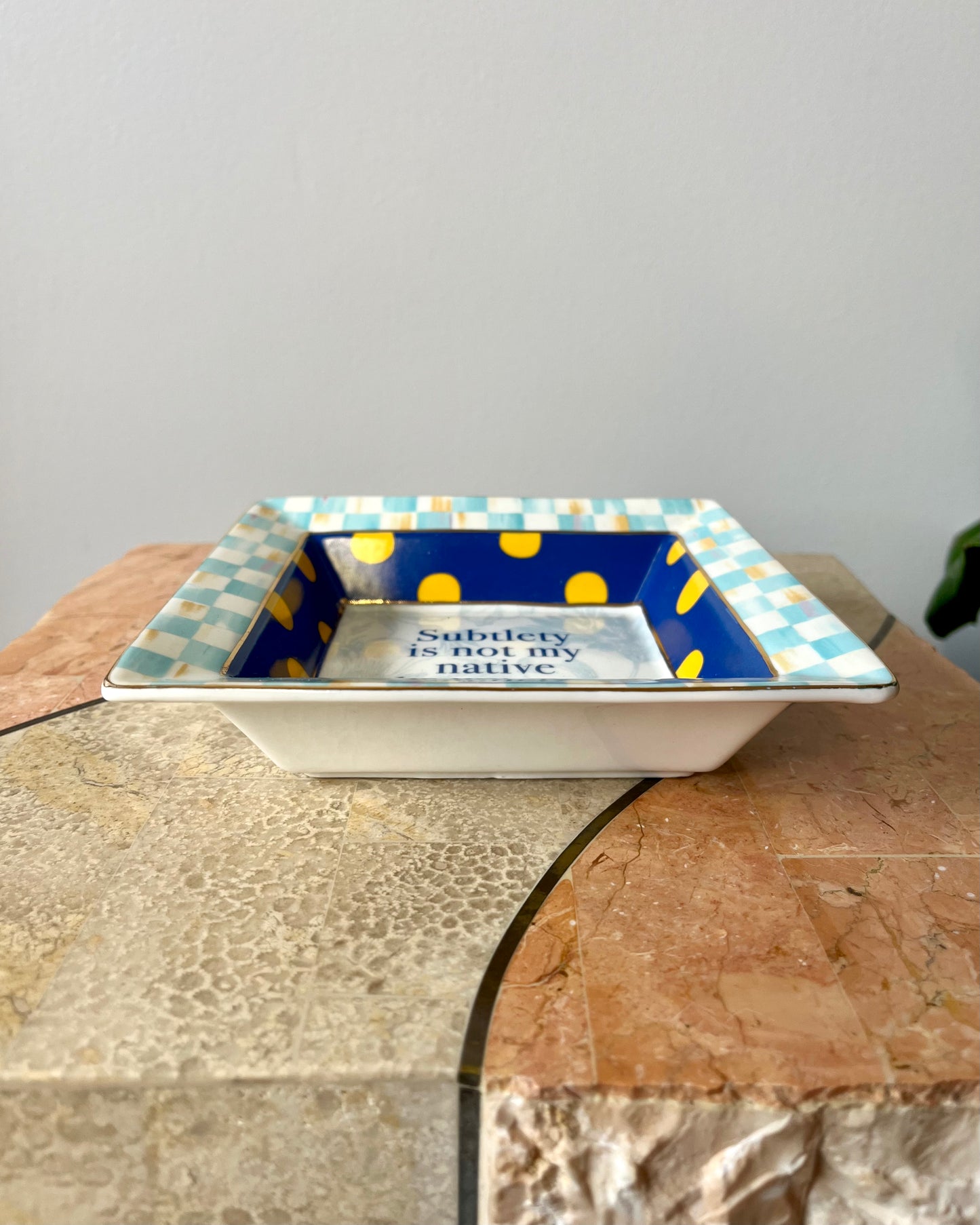 Vintage MacKenzie-Child’s “Subtlety is not my native language” Novelty Trinket Dish