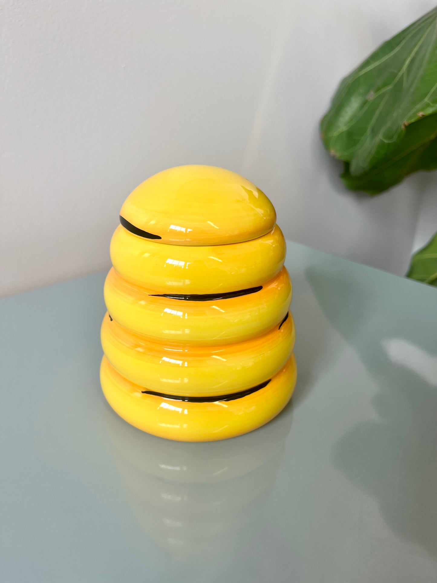 Vintage Yellow Ceramic Beehive Honey Pot
