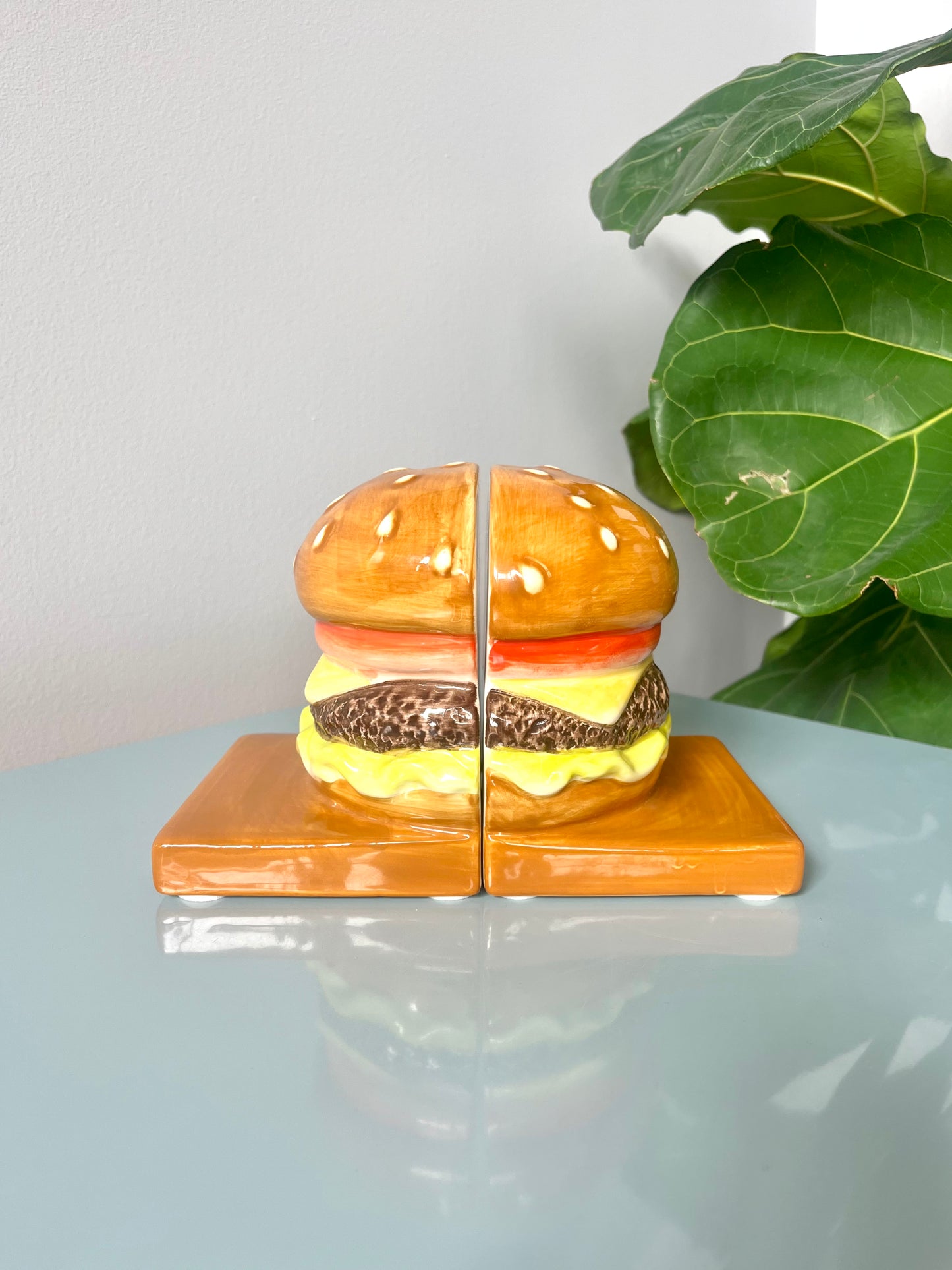 Vintage Ceramic Cheeseburger Bookends