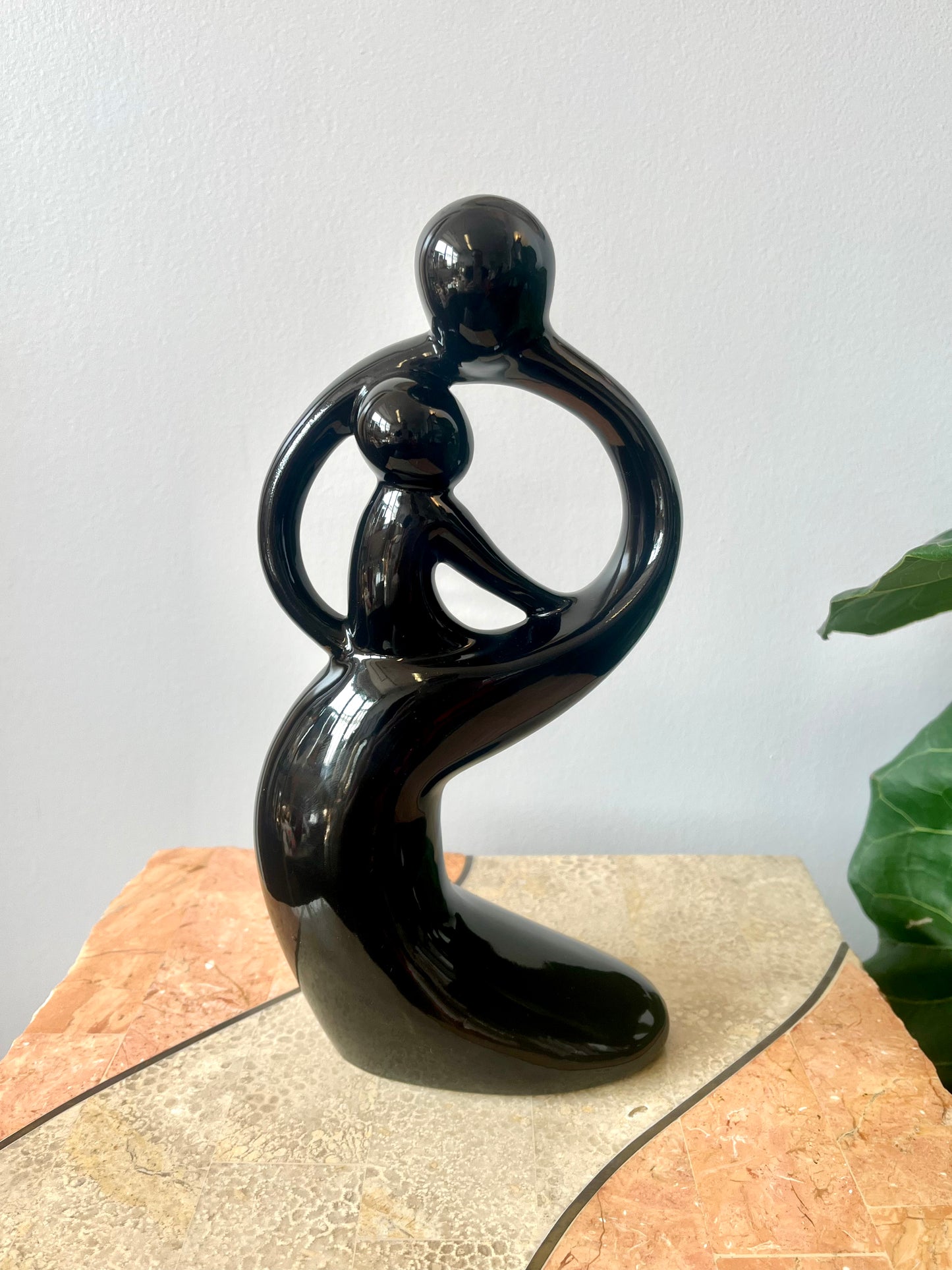 Vintage 1999 Black Ceramic Mother and Child Figurine