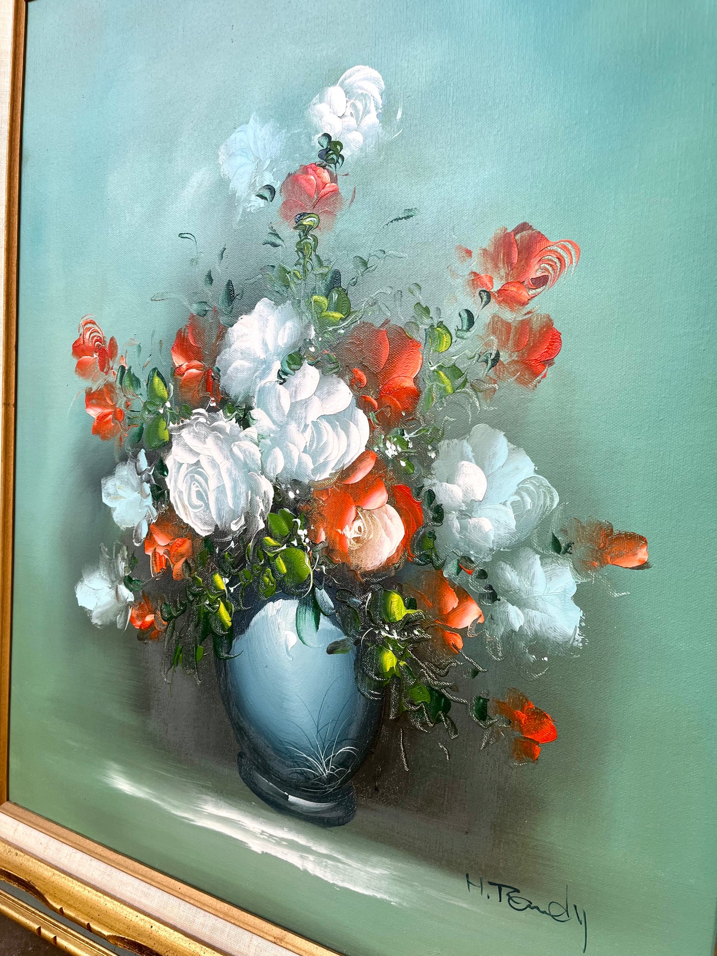 Vintage Carved Wood Framed Floral Oil Painting