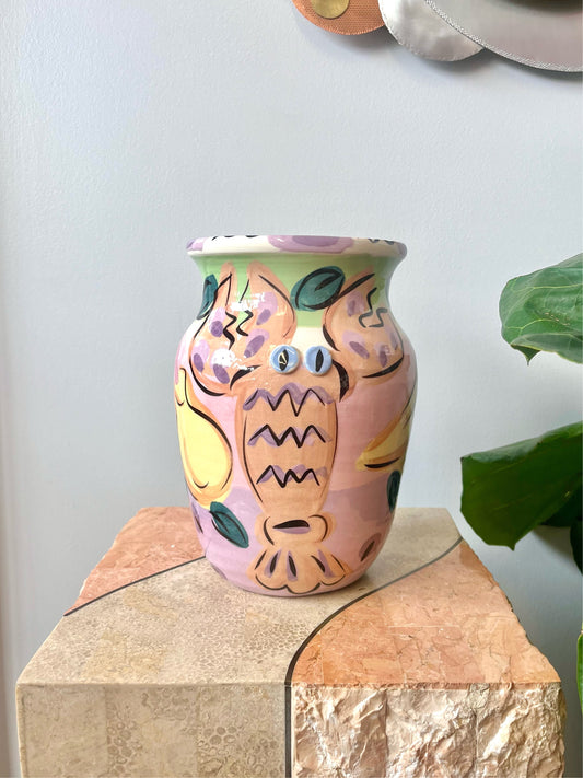 Vintage 1980s Susan Painter Studio Pottery Lobster Vase