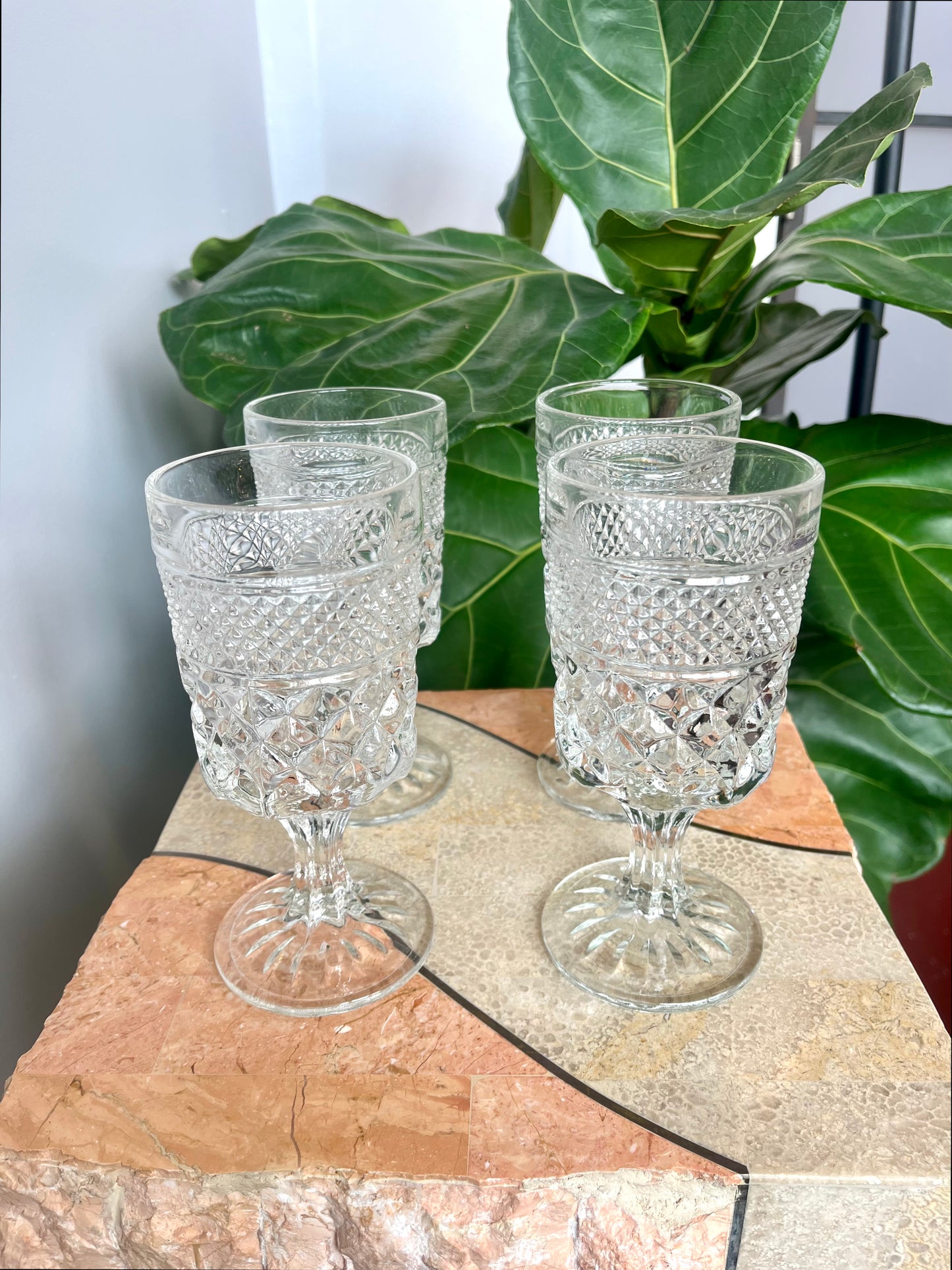 Vintage Anchor Hocking Wexford Cut Glass Goblets