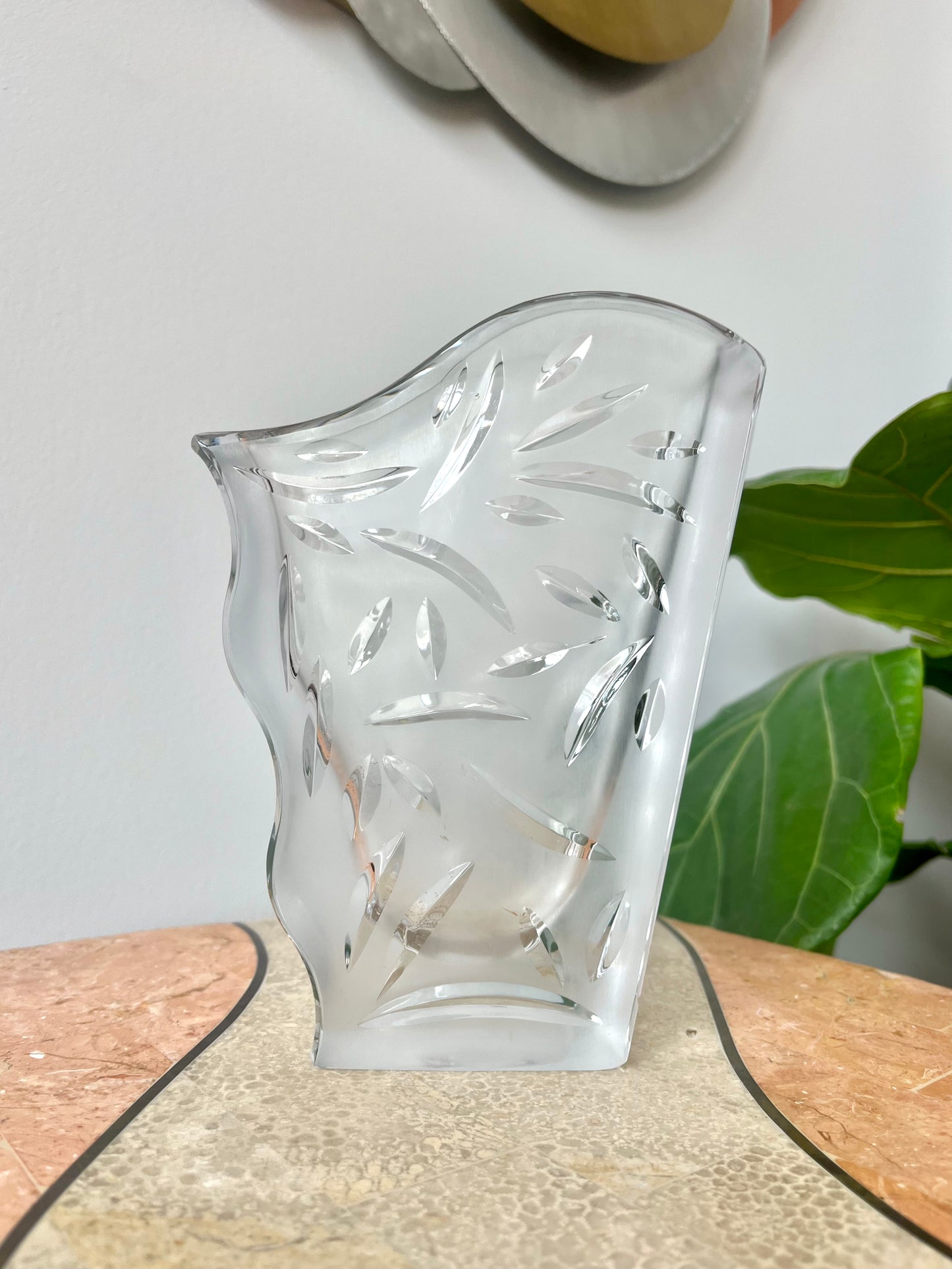 Vintage Mikasa Cut Crystal Asymmetrical Frosted Vase