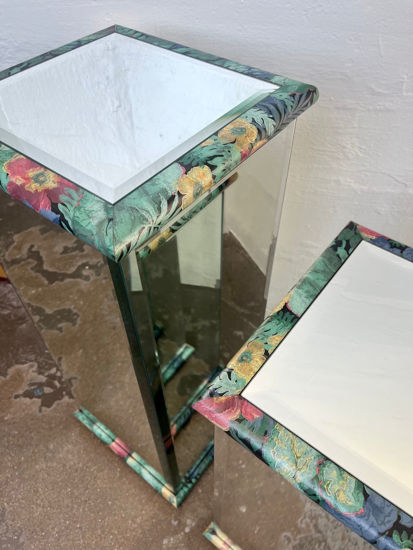 Vintage Mirrored Pedestals with Floral Accents