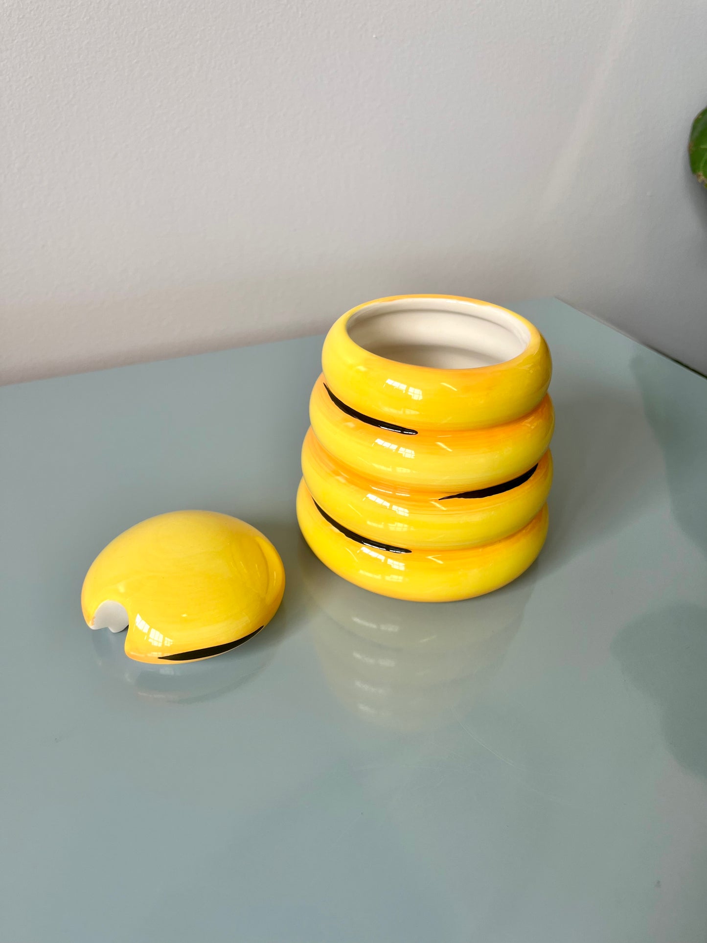 Vintage Yellow Ceramic Beehive Honey Pot