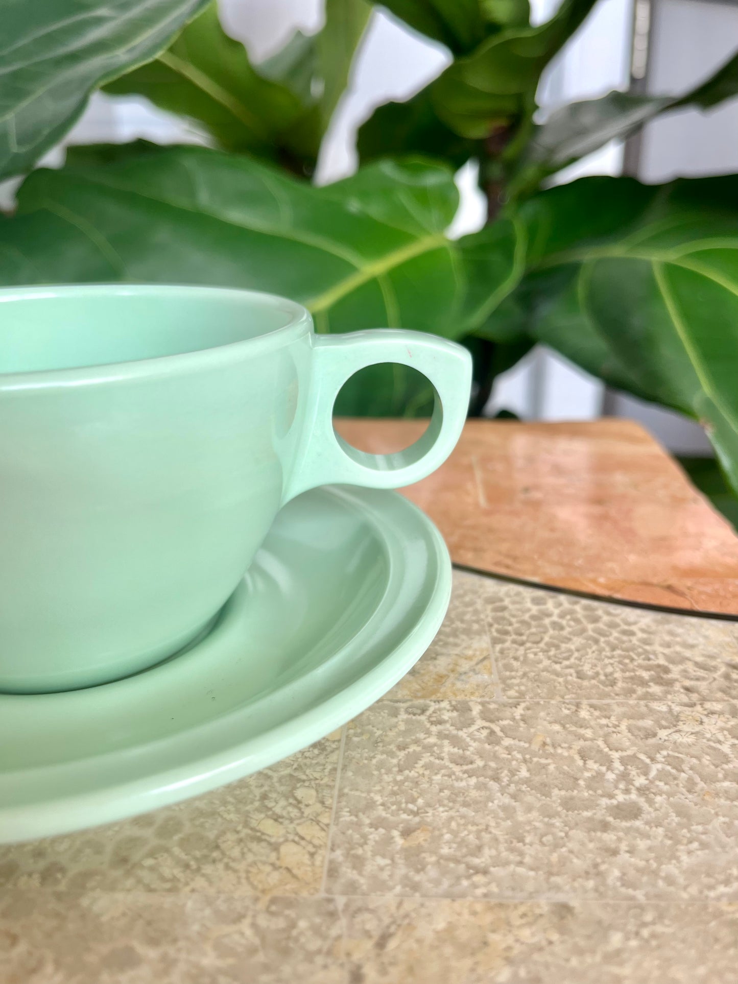 Vintage Mint Green Melmac Picnic Set: Cups and Saucers & Lunch Plates