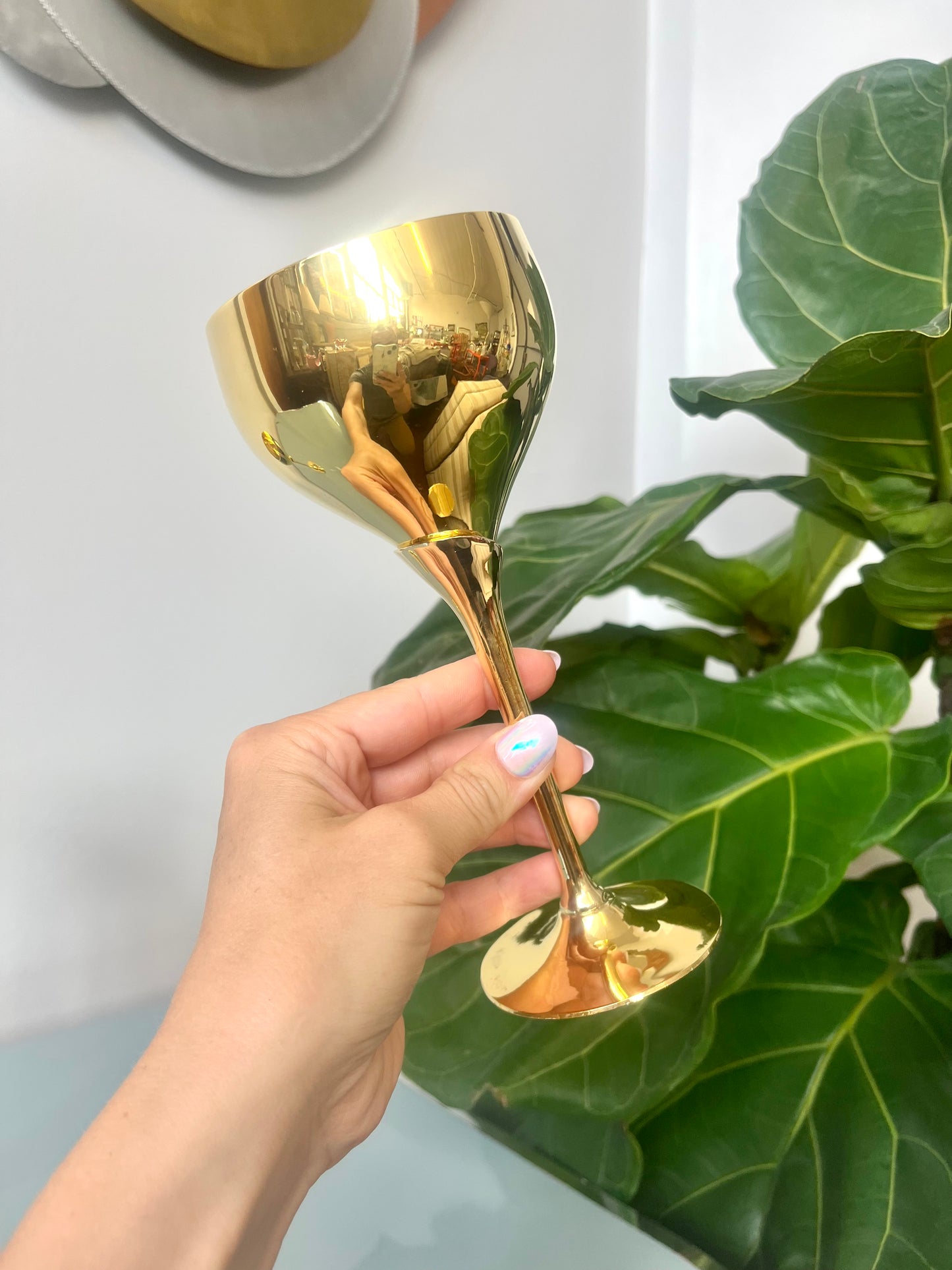 Vintage Solid Brass Tulip Stem Wine Goblets