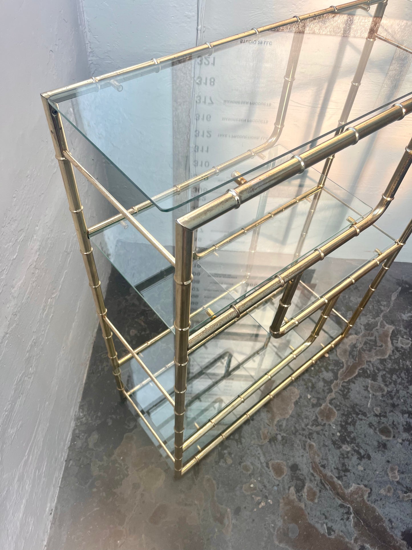 Vintage Faux Bamboo Five-tier Brass and Glass Etagere