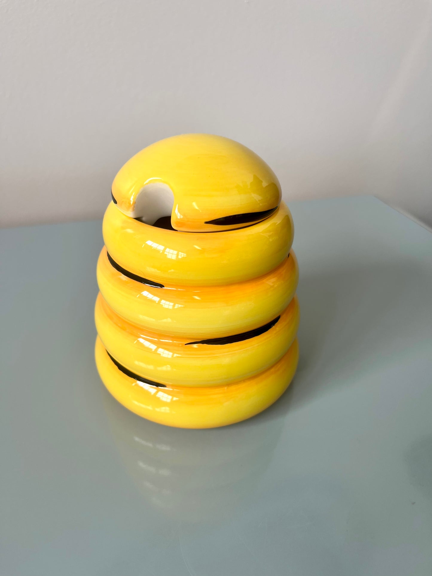Vintage Yellow Ceramic Beehive Honey Pot