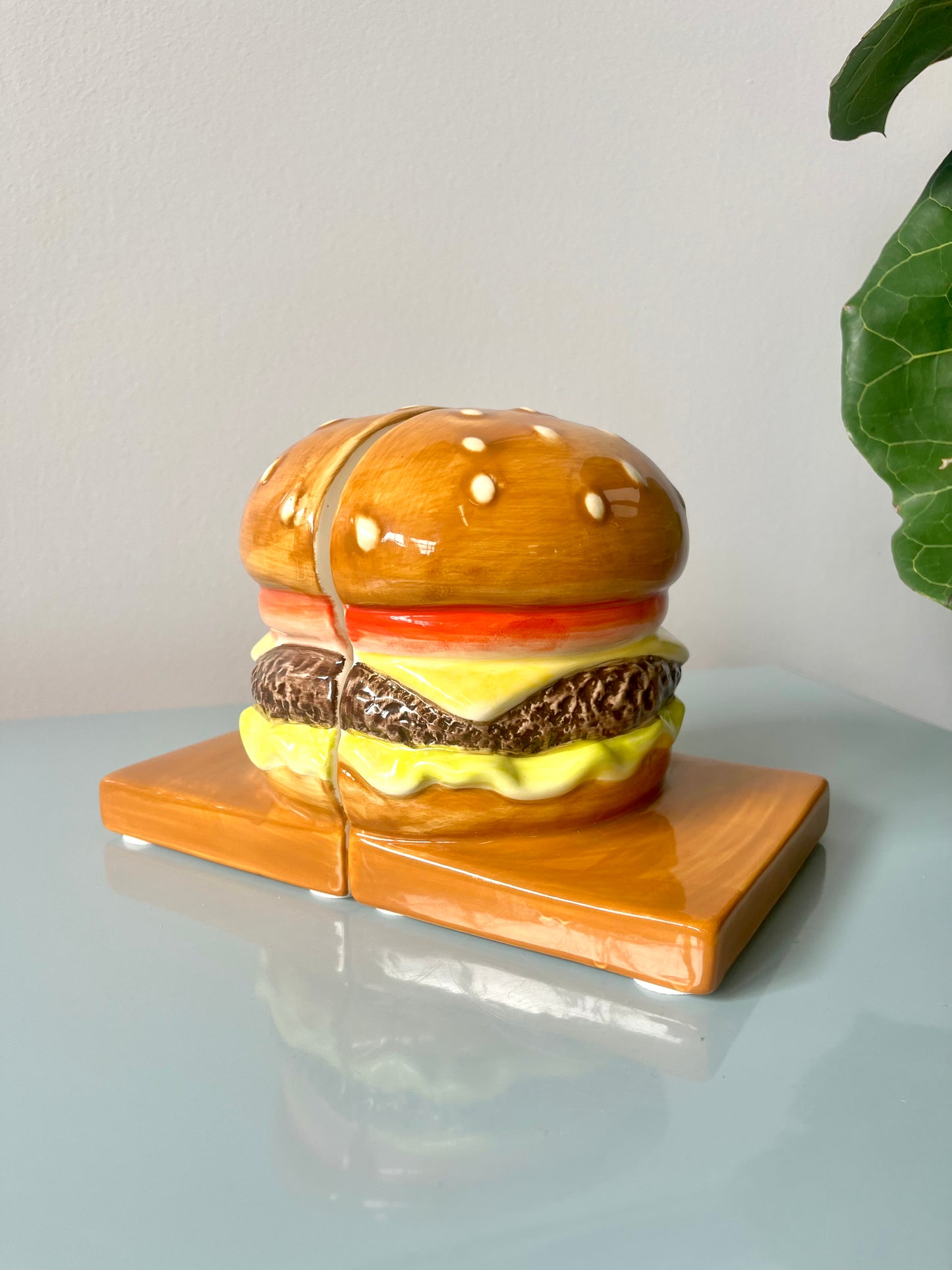 Vintage Ceramic Cheeseburger Bookends