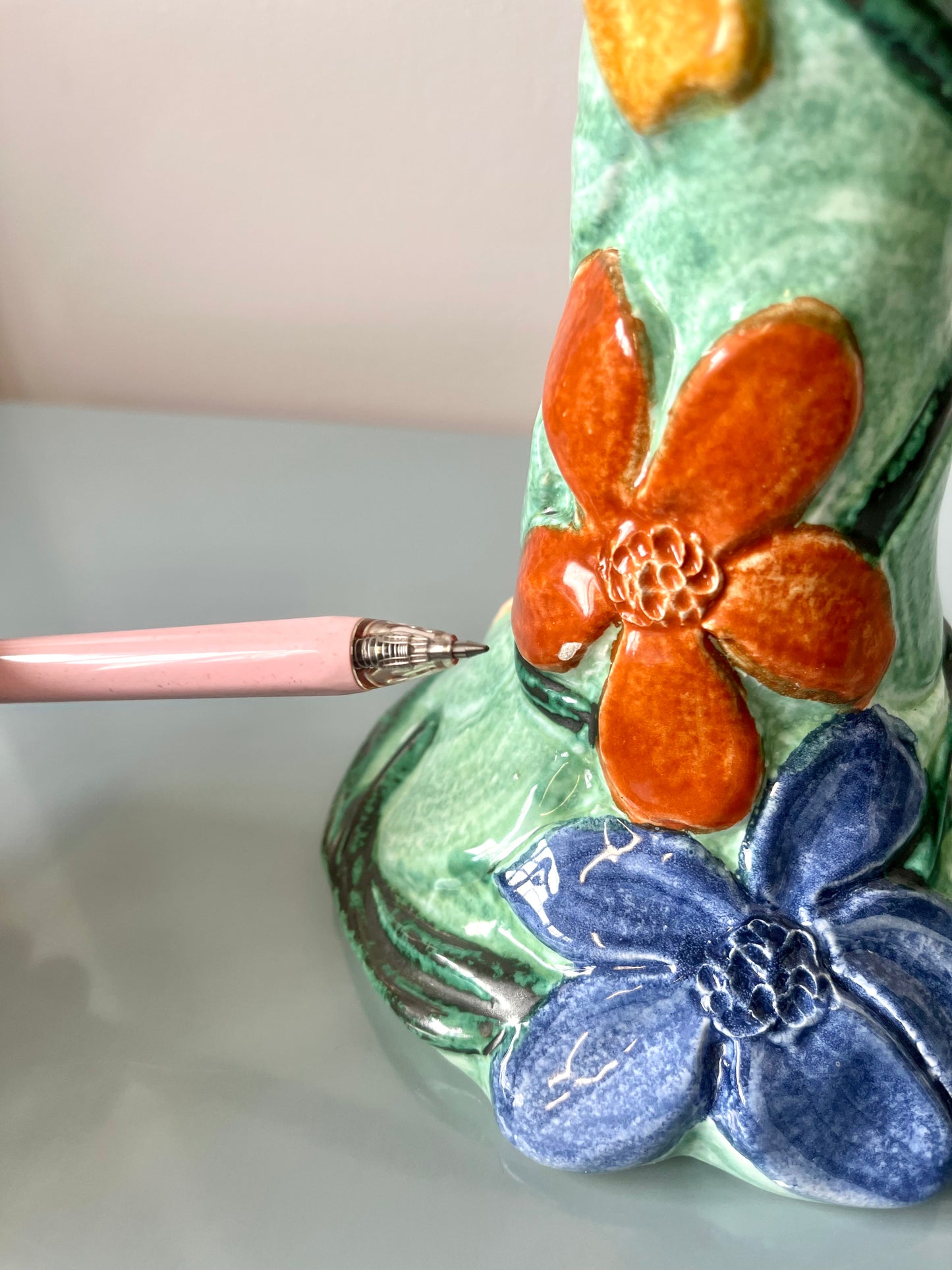 Vintage Italian Ceramic Handpainted Floral Candlestick