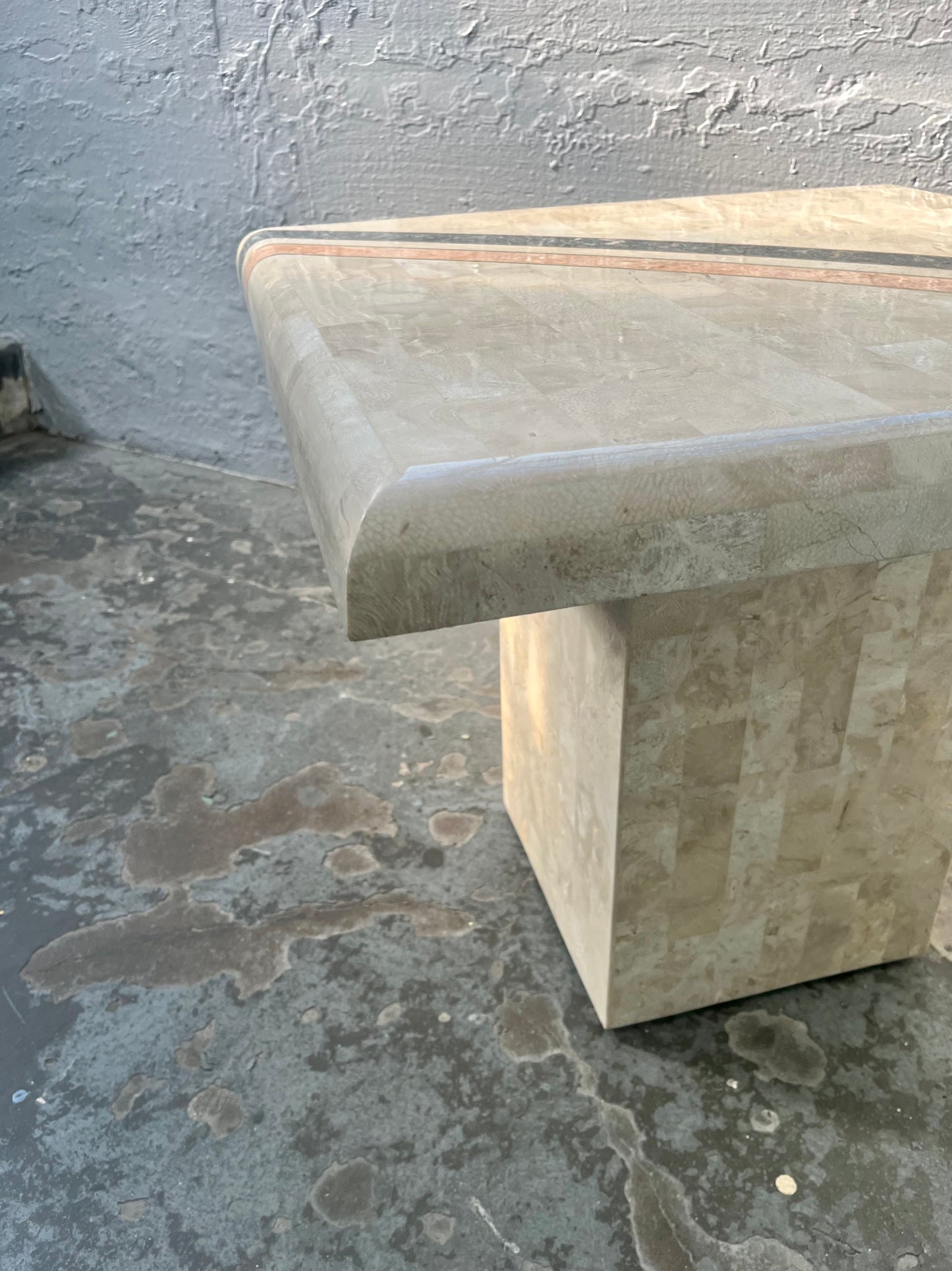 1980s Maitland Smith-style Tessellated Travertine Side Table