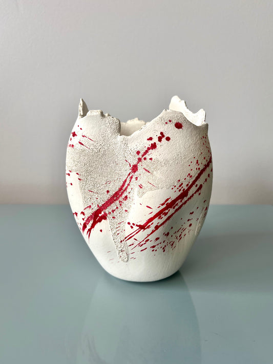 Postmodern White and Red Sculptural Jagged Edge Vessel