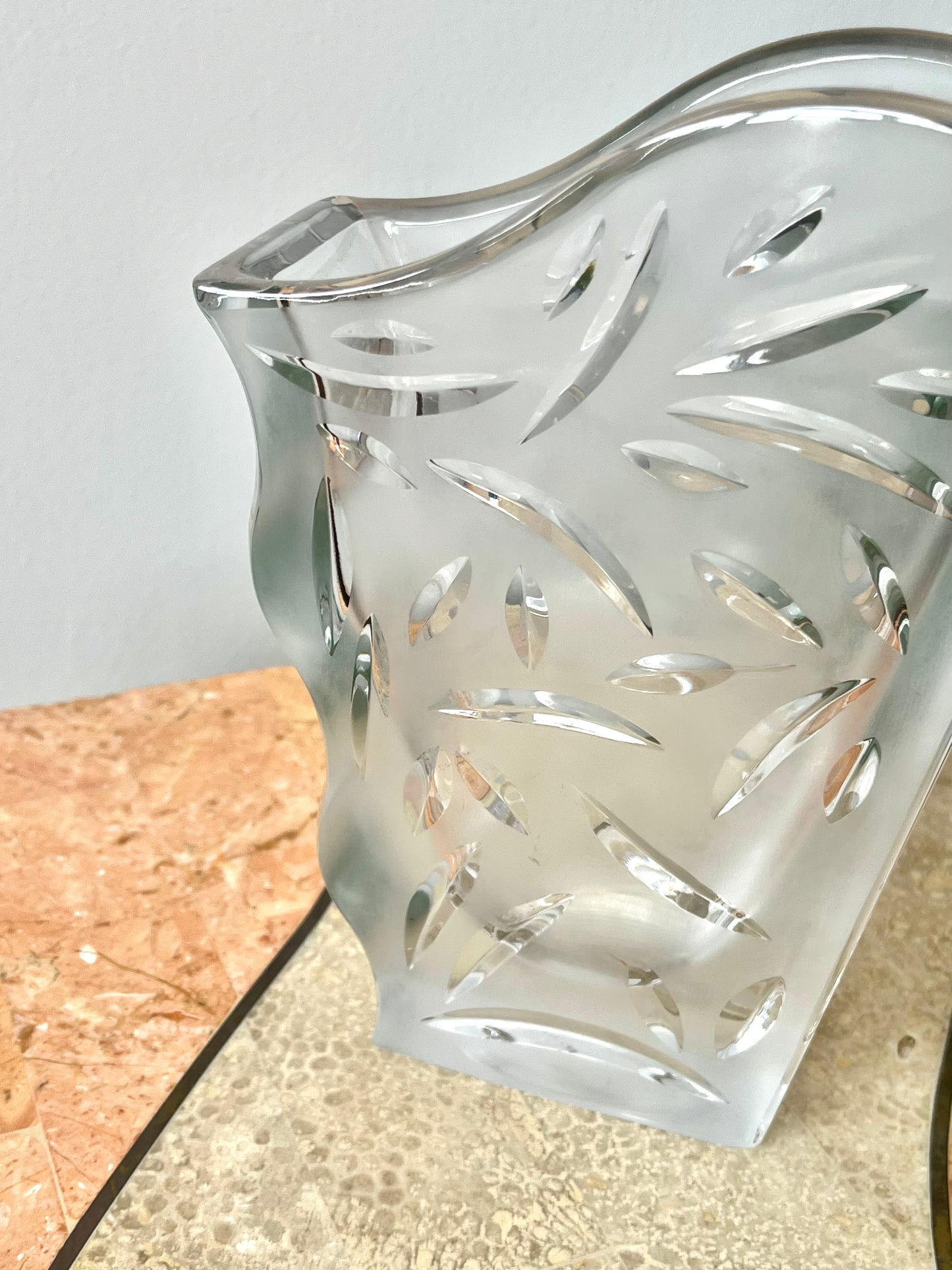 Vintage Mikasa Cut Crystal Asymmetrical Frosted Vase