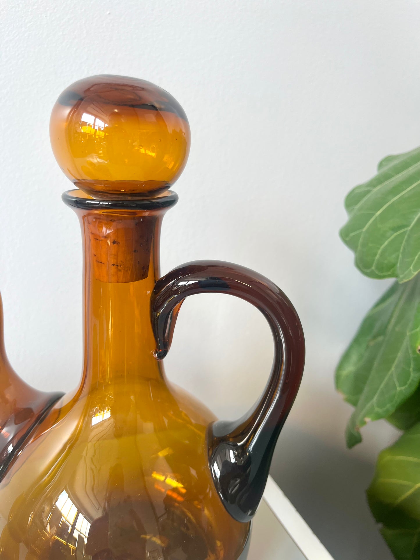 Vintage MCM Handblown Amber Glass Decanter and Cordial Set