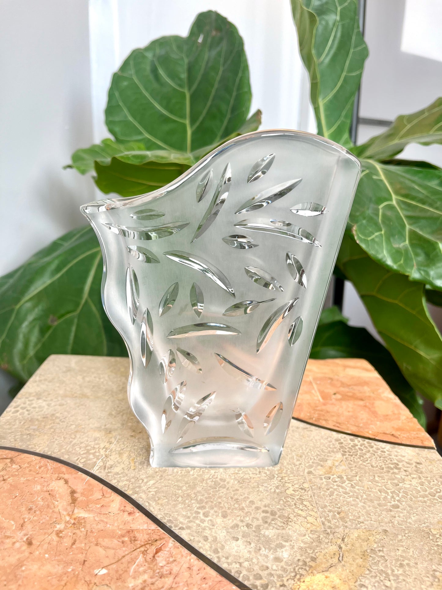 Vintage Mikasa Cut Crystal Asymmetrical Frosted Vase