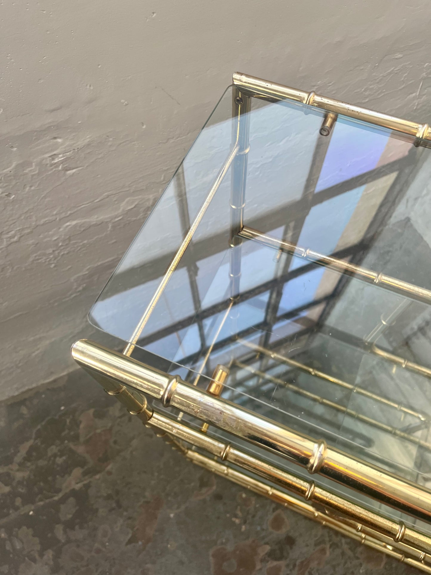 Vintage Faux Bamboo Five-tier Brass and Glass Etagere