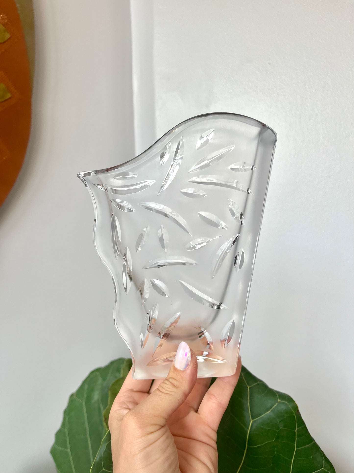Vintage Mikasa Cut Crystal Asymmetrical Frosted Vase