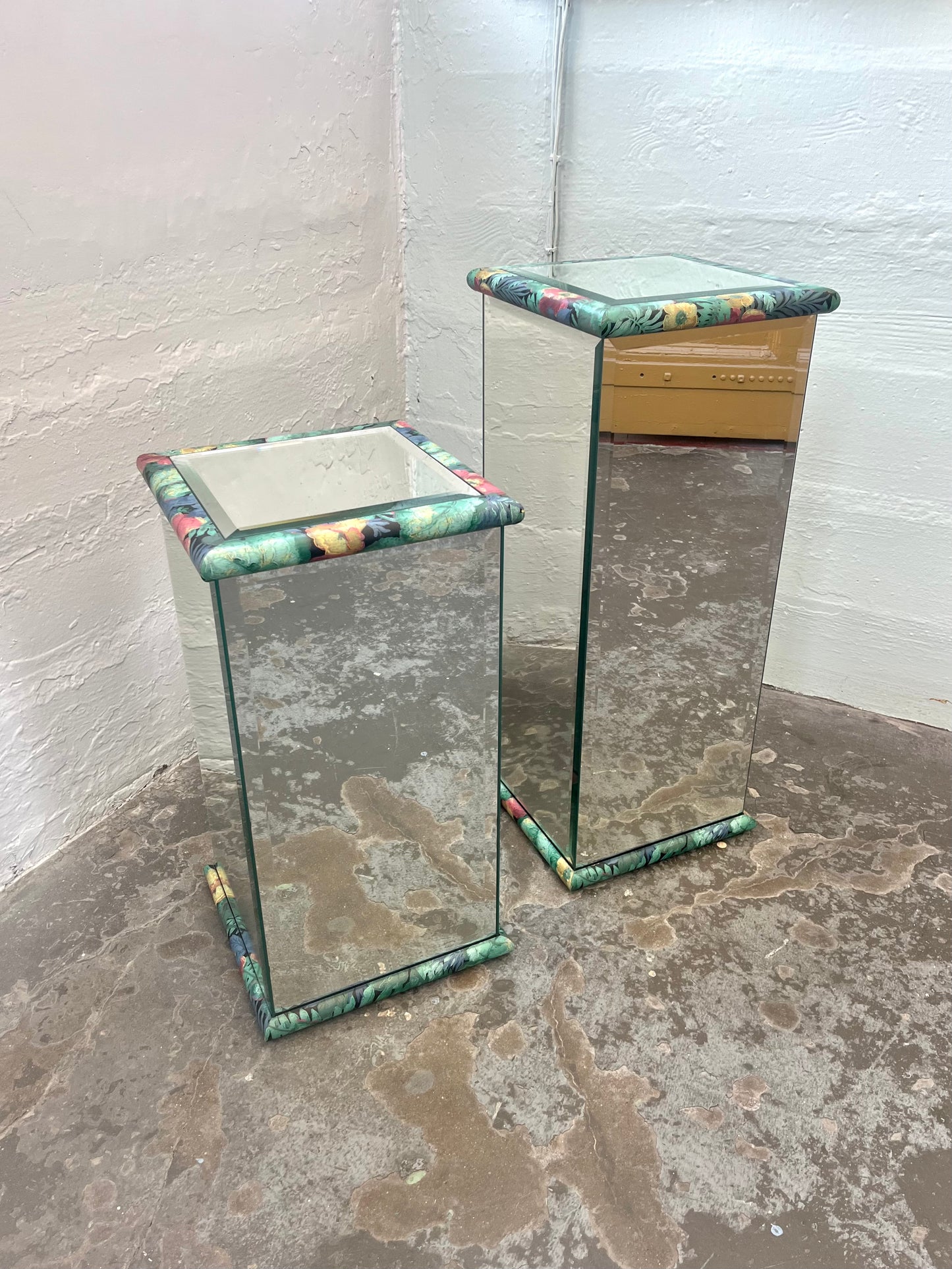 Vintage Mirrored Pedestals with Floral Accents