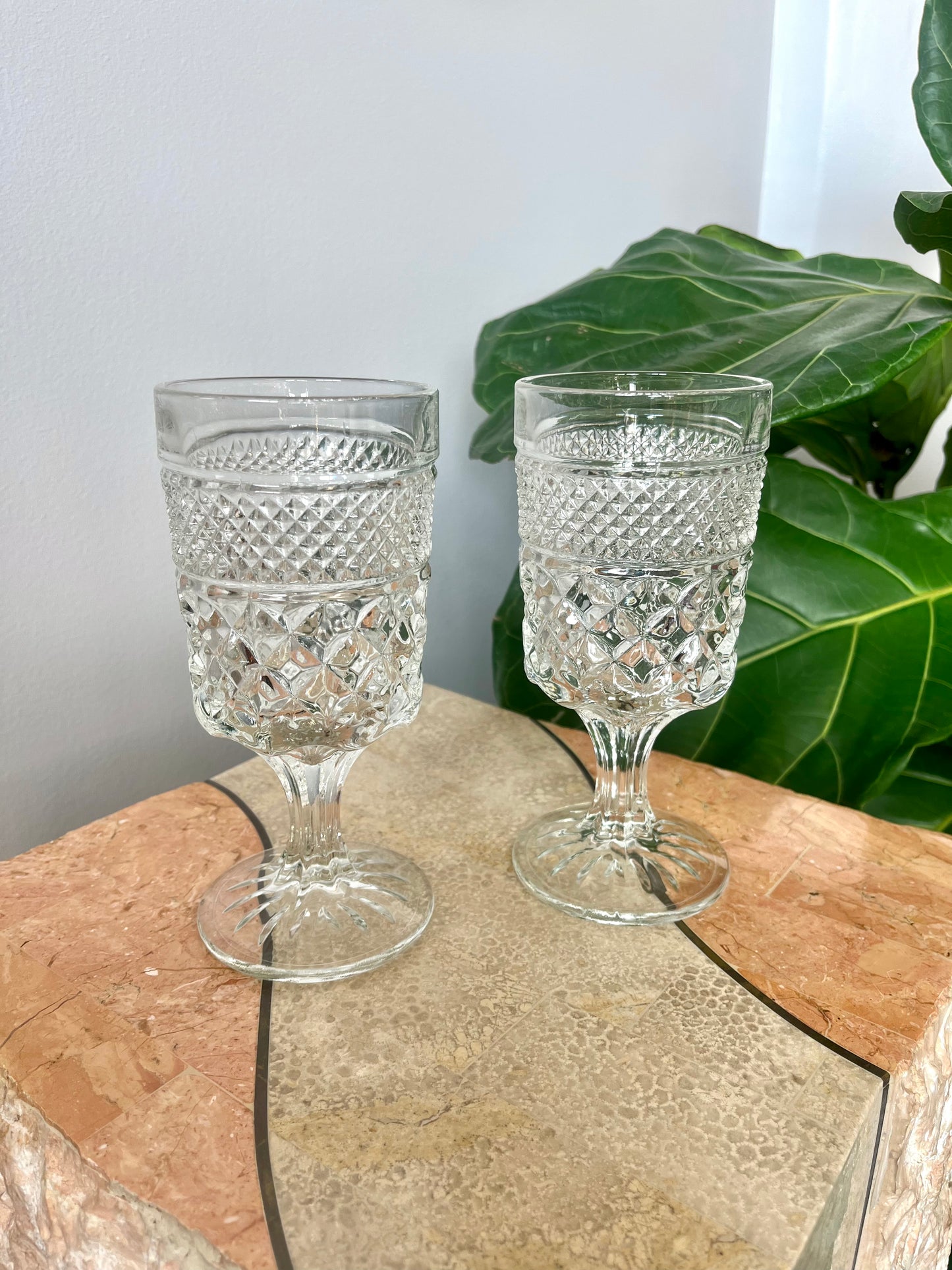 Vintage Anchor Hocking Wexford Cut Glass Goblets