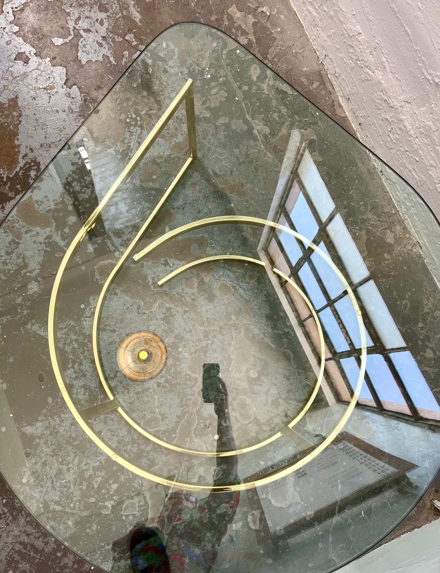 Vintage Hollywood Regency Teardrop Glass and Brass Coffee Table